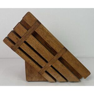 Vintage Wooden 8 Slot Knife Block MCM Retro Kitchen Angled‎ Countertop Organizer